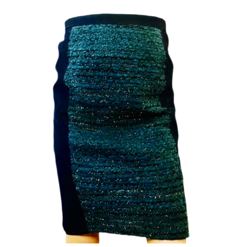 Tory Burch Teal and Black Textured Pencil Skirt